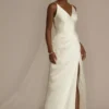 Draped Satin Spaghetti Strap Sheath Wedding Dress
