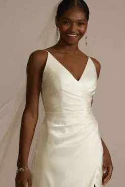 Draped Satin Spaghetti Strap Sheath Wedding Dress -Kelly Shop SDWG1117 IVORY DBSTU PROD10 1695