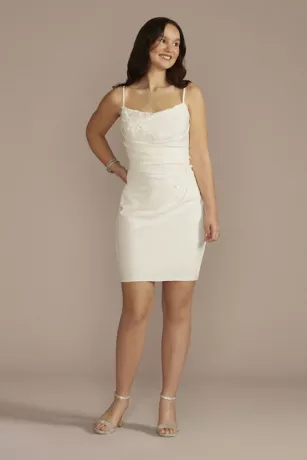 3D Floral Lace Applique Crepe Mini Dress 1 3D Floral Lace Applique Crepe Mini Dress