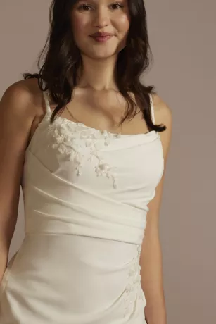 3D Floral Lace Applique Crepe Mini Dress 3 3D Floral Lace Applique Crepe Mini Dress - Image 3