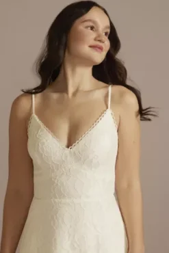 High-Low Lace Spaghetti Strap V-Neck Wedding Dress -Kelly Shop SDWG1135 IVORY DBSTU PROD2 075