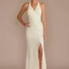 Allover Lace Halter Neck Sheath Wedding Dress