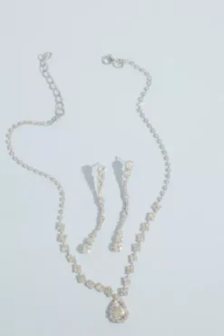 Crystal Teardrop Necklace And Earring Set