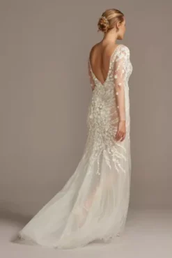 Embroidered Floral Illusion Bodysuit Wedding Dress -Kelly Shop SWG851 IVYWMBEIGE SIG PROD9 191