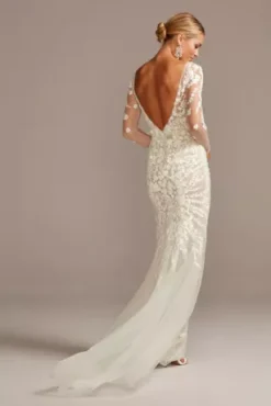 Embroidered Floral Illusion Bodysuit Wedding Dress -Kelly Shop SWG851 IVYWMBEIGE SIG PROD9 249