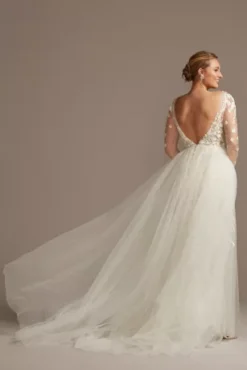 Embroidered Floral Illusion Bodysuit Wedding Dress -Kelly Shop SWG851 IVYWMBEIGE SIG PROD9 266