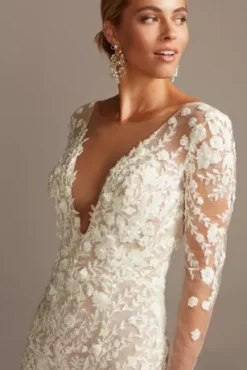 Embroidered Floral Illusion Bodysuit Wedding Dress -Kelly Shop SWG851 IVYWMBEIGE SIG PROD9 389