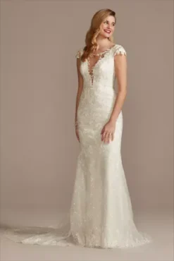 Petite Sheath Wedding Dress With Beaded Swag Back