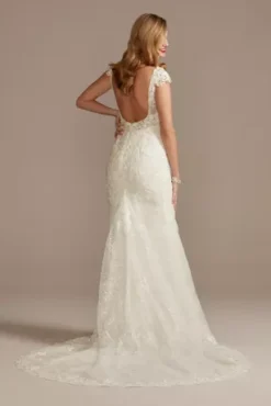 Petite Sheath Wedding Dress With Beaded Swag Back -Kelly Shop SWG884 IVORY SIG PROD1 113