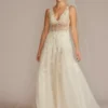 Drop Waist Beaded Applique Wedding Gown