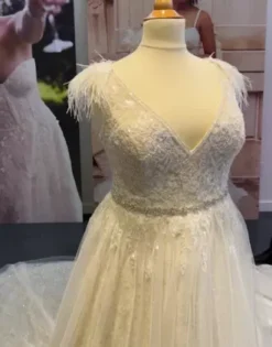 Floral Sequin Feathered Wedding Dress -Kelly Shop SWG938