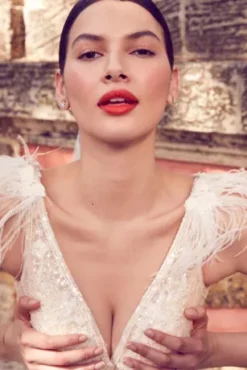 Floral Sequin Feathered Wedding Dress -Kelly Shop SWG938 2 PDP Crop JUNE21 1920x2880