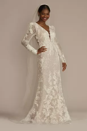 Pouf Shoulder Beaded Sheath Wedding Dress 1 Pouf Shoulder Beaded Sheath Wedding Dress