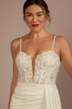 Beaded Corset Bodice Sheath Draped Wedding Dress -Kelly Shop SWG950 IVORY SIG PROD3 088