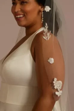 Blush And Ivory Floral Tulle Mid-Length Veil -Kelly Shop V10012 MIVORY HP PROD3 127