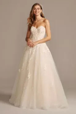 Embroidered Lace Applique Ball Gown Wedding Dress