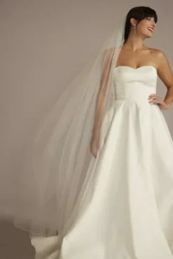 Dangle Beaded Tulle Chapel Veil