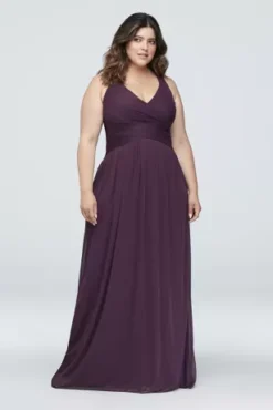 Mesh Long Bridesmaid Dress With Crisscross Back -Kelly Shop W10974 ZZZ1