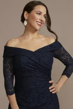 Off-the-Shoulder Knee Length Lace Dress -Kelly Shop WBM2263V2 MARINE MOB PROD6 034 1