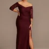 Off-the-Shoulder V-Neck Ruched Lace Gown