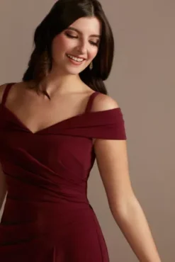 Off-the-Shoulder Ruched Crepe Mermaid Dress -Kelly Shop WBM2427V4 WINE MOB PROD2 175