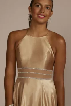 Satin High Neck Illusion Waist A-Line Dress -Kelly Shop WBM2452V2 GOLDEN PRM PROD9 051