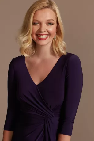 Three-Quarter Sleeve Wrap Front Sheath Gown 3 Three-Quarter Sleeve Wrap Front Sheath Gown - Image 3