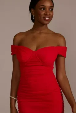 Off-the-Shoulder Mesh Mini Sheath Dress -Kelly Shop WBM2525V1 VALENTINA PRTY PROD5 V2 073