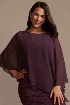 Short Lace Sheath Dress With Asymmetrical Capelet -Kelly Shop WBM2580 PLUM MOB PROD4 041