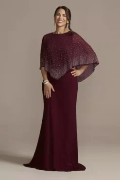 Jersey Cape Gown With Sparkle Embellishment