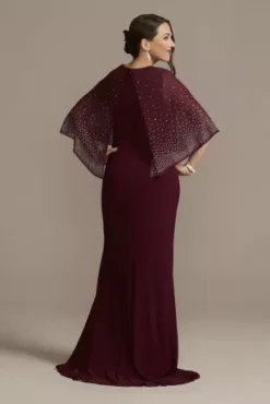 Jersey Cape Gown With Sparkle Embellishment 5 Jersey Cape Gown With Sparkle Embellishment -Kelly Shop WBM2640 WINE MOB PROD6 074