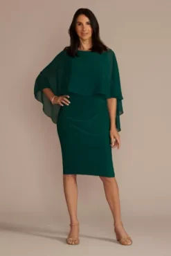 Short Embellished Capelet Sheath Dress