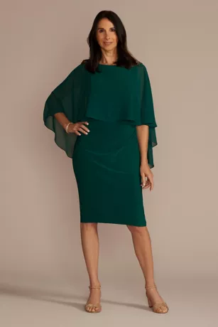 Short Embellished Capelet Sheath Dress 1 Short Embellished Capelet Sheath Dress