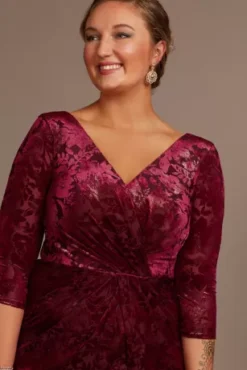 Patterned Sheath Gown With Skirt Slit -Kelly Shop WBM2646 WINE MOB PROD7 061