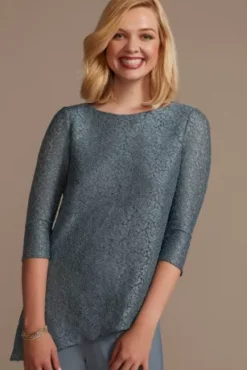 Glitter Lace Asymmetrical Top Pantsuit -Kelly Shop WBM2703 STEELBLUE MOB PROD6 036