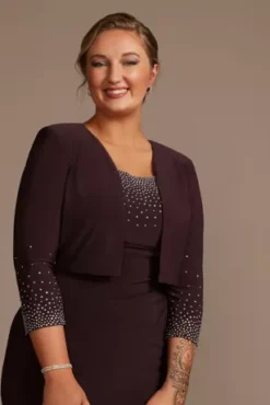 Jersey Tank Dress With Sparkle Embellished Jacket 9 Jersey Tank Dress With Sparkle Embellished Jacket -Kelly Shop WBM2733 MEGGPLANT MOB PROD7 402