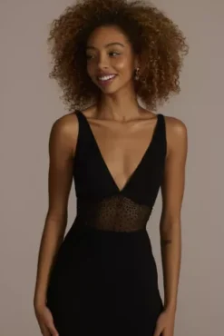 Floor Length Crepe Gown With Beaded Mesh Detail -Kelly Shop WBM2787 BLACK PROM PROD12 050