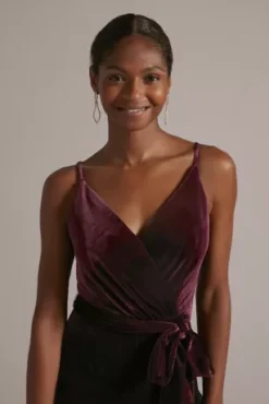 V-Neck Velvet Jumpsuit With Tie Waist -Kelly Shop WBM2796 WINE PRTY PROD12 0169