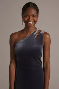 Cutout One-Shoulder Velvet Gown With Skirt Slit -Kelly Shop WBM2798V1 MIDNIGHT PRTY PROD12 155