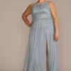 Plus Size Pleated Long Halter Dress With Keyhole