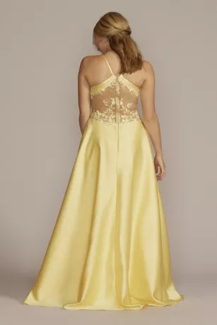 Satin Halter A-Line With Illusion Cutouts 2 Satin Halter A-Line With Illusion Cutouts - Image 2