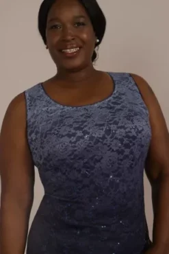 Plus Size Short Ombre Stretch Lace Tank Dress -Kelly Shop WBM2979V3W NAVY MOB PROD4 090