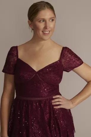 Short Sleeve Illusion Lace Tiered Ruffle Dress 3 Short Sleeve Illusion Lace Tiered Ruffle Dress - Image 3