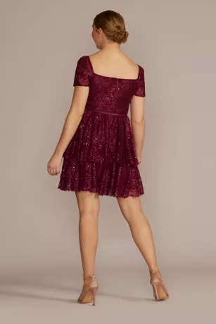 Short Sleeve Illusion Lace Tiered Ruffle Dress 2 Short Sleeve Illusion Lace Tiered Ruffle Dress - Image 2