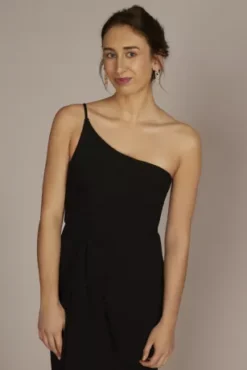 One-Shoulder Crepe Sheath With Cascade Ruffle -Kelly Shop WBM3009V3 BLACK PARTY PROD2 120