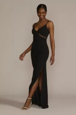 Illusion Cutout Stretch Crepe Sheath With Slit