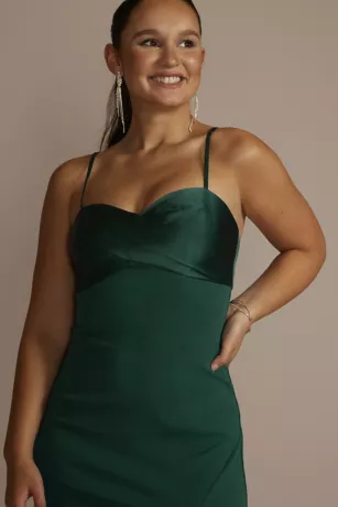 Spaghetti Strap Crepe And Satin Sheath With Slit 3 Spaghetti Strap Crepe And Satin Sheath With Slit - Image 3