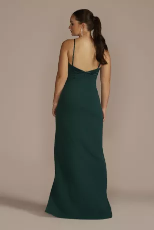 Spaghetti Strap Crepe And Satin Sheath With Slit 2 Spaghetti Strap Crepe And Satin Sheath With Slit - Image 2