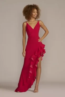 Asymmetrical Ruffled Slit Crepe Dress