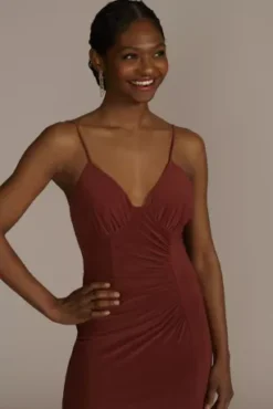 Spaghetti Strap Ruched Stretch Jersey Dress 5 Spaghetti Strap Ruched Stretch Jersey Dress -Kelly Shop WBM3023 CINNAMON PARTY PROD2 072